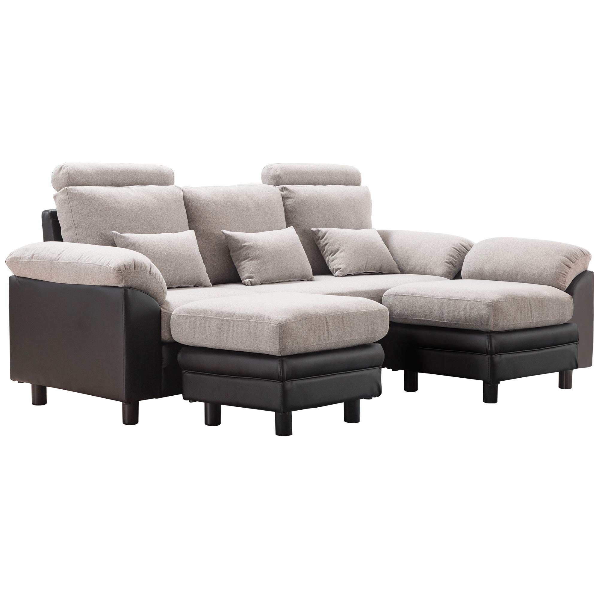 Merax Sectional Sofa, 3 Pieces Living Room Sets,Modern Linen Fabric LShaped Couch 3Seat Sofa