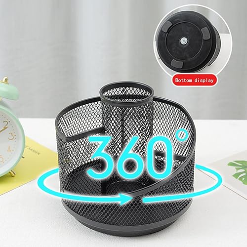 Miniatura 2 de Organizador de escritorio giratorio de malla, soporte de lápiz negro de metal, organizador de escritorio de 5 rejillas para suministros de arte de