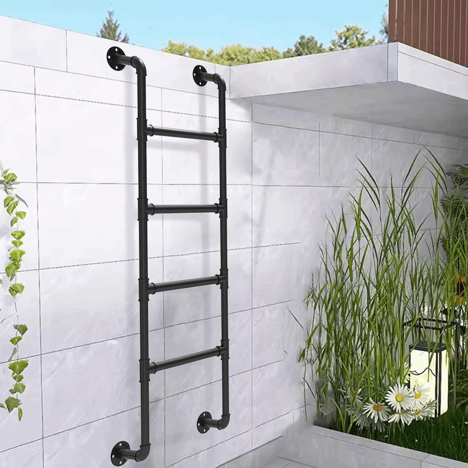 Escalera de Emergencia para sótano, Ventana, Pozo, 100-300 cm, para Montaje en Pared, para terraza, Techo y Garaje. Escalera de Hierro Forjado Negra para ático, litera (2,5 m/8,2 pies/98 pul