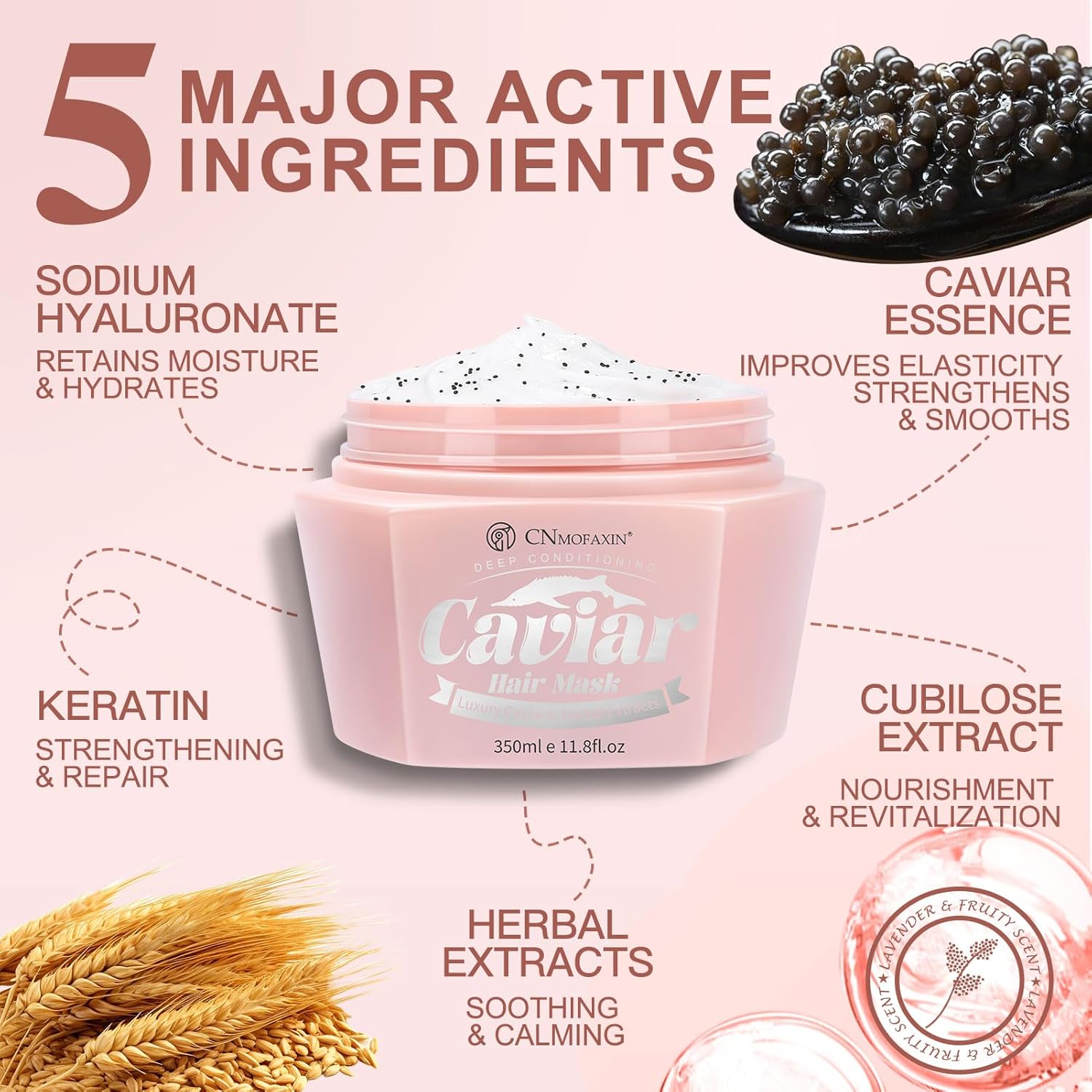 Caviar Hair Mask, Enriched with Caviar Essence, Keratin, & Herbal Extracts for Ultimate Shine & Softness, Deep Conditioning Treatment for Dry or Damaged Hair, 11.8 fl oz，Sulfate-Free - Image 3