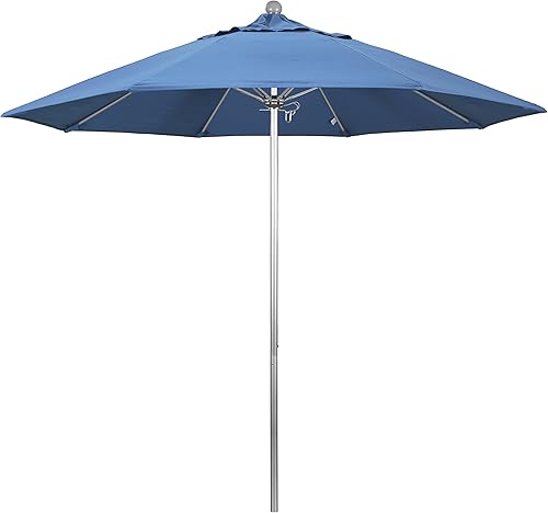 Miniatura 24 de California Umbrella Paraguas redondo de aluminio/fibra de vidrio de 9', empuje abierto, poste de plata, tela azul real de olefina Azul Real,Beige