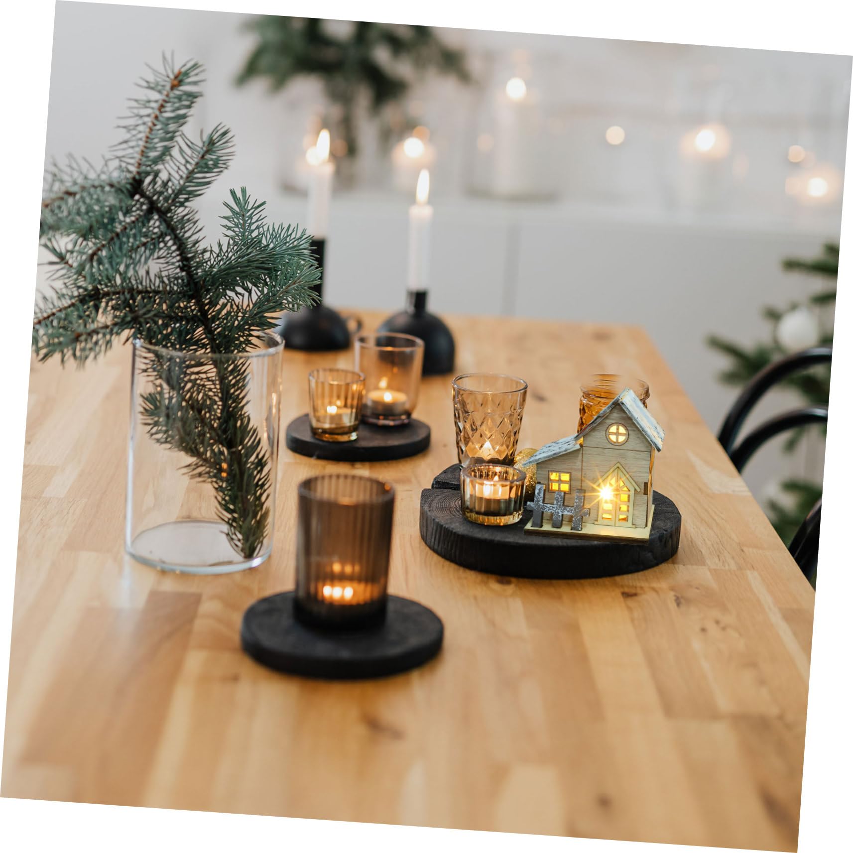 TOPBATHY 4 Set Luci Natalizie in Legno Finestra Gonfiabile Ornamenti Desktop Decorazioni Luminose per La Casa per Natale Luci Dell'albero di Natale Solare Cabina Khaki di Legno 2 Pezzi * 4