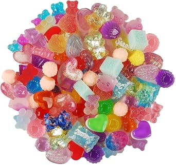 JUNENTER 100pcs Slime Charms Cute Candy Plastic Beads Fruit Dessert Ice Cream Resin Charms Blue