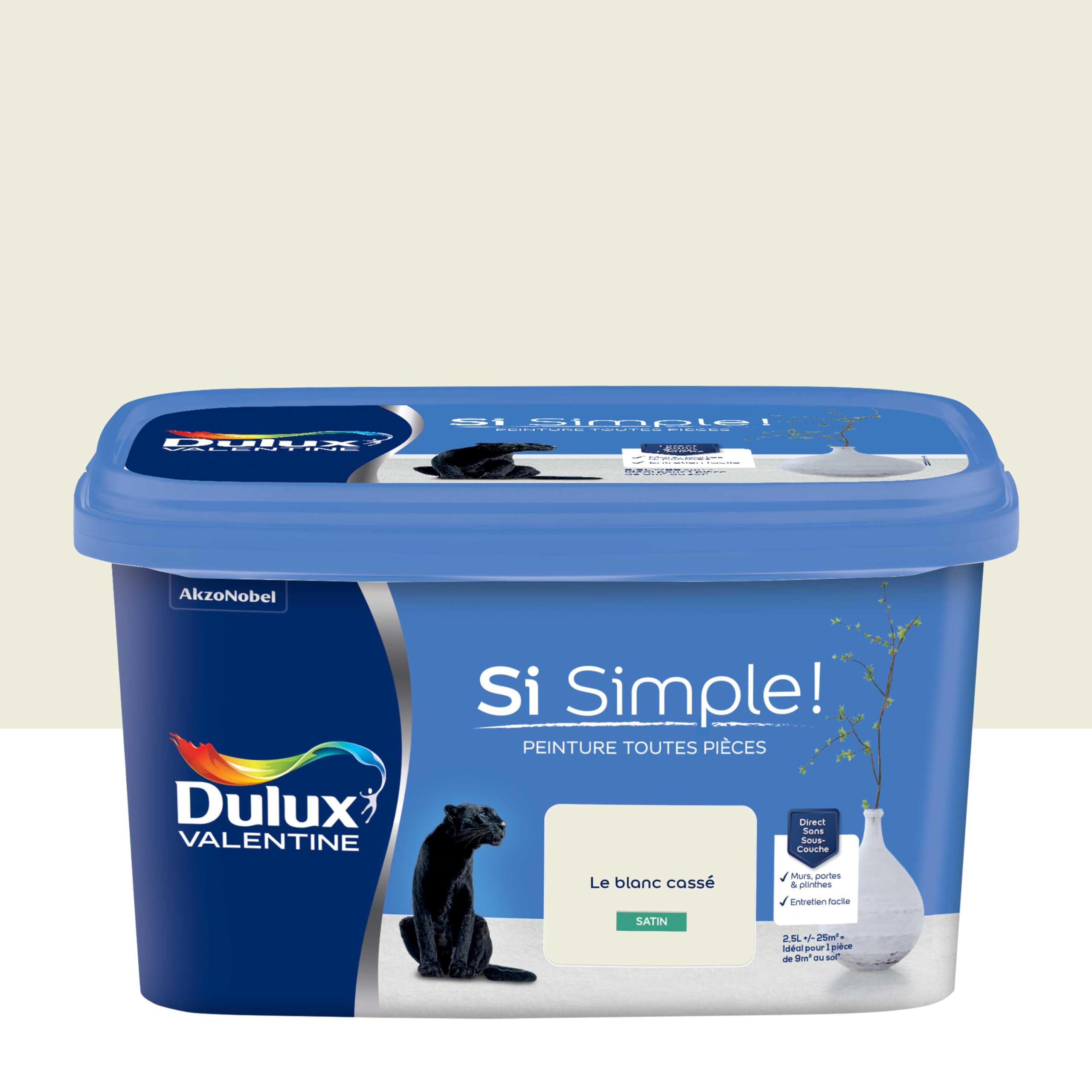 Dulux Valentine Peinture Si Simple Peinture Intérieure Toutes Pièces - Peinture Mur et Plafond, Porte et Plinthe - Couleur : Le Blanc Cassé Satin - 2,5 L