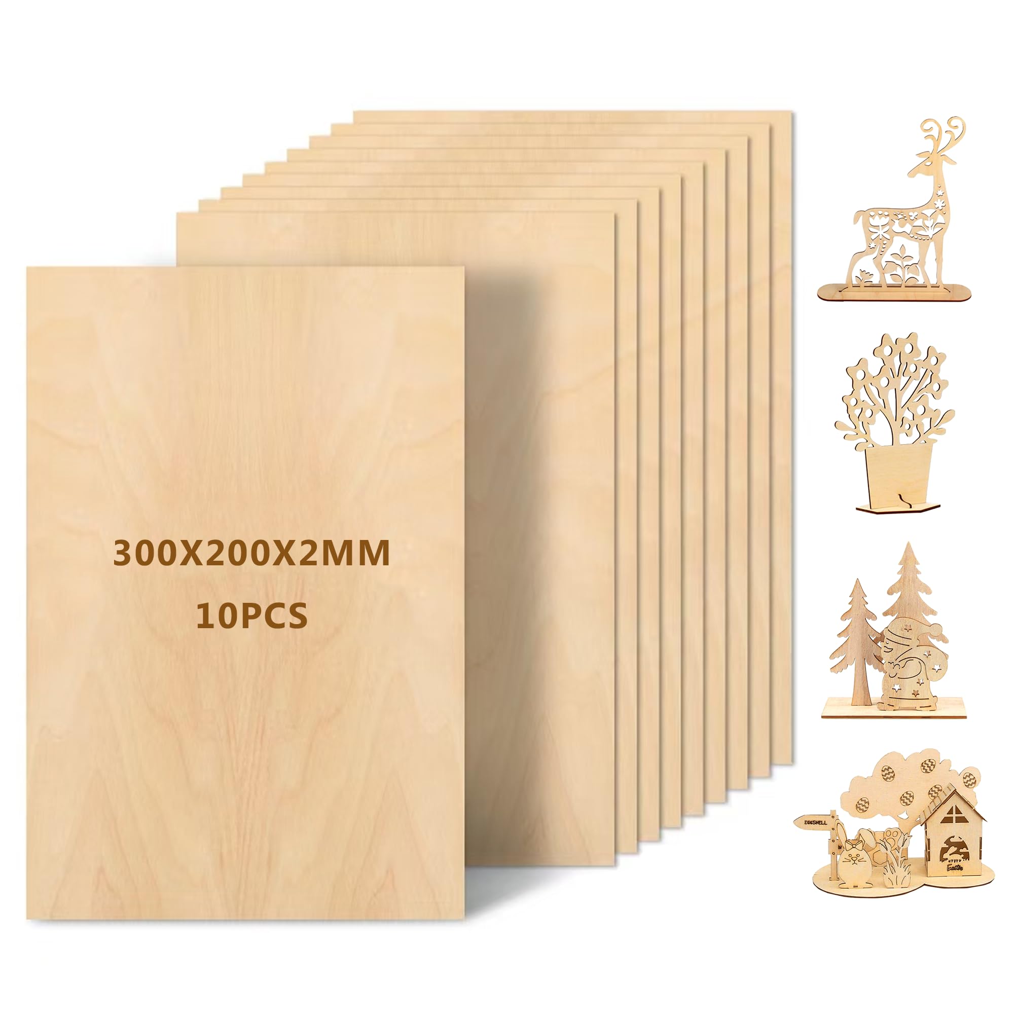 FWEEK Basswood multiplexplaten, 10 x A3, 2 mm, 420 x 300 mm, onafgewerkt voor doe-het-zelf houtbewerking, laserbewerking, modelbouw, schilderwerk