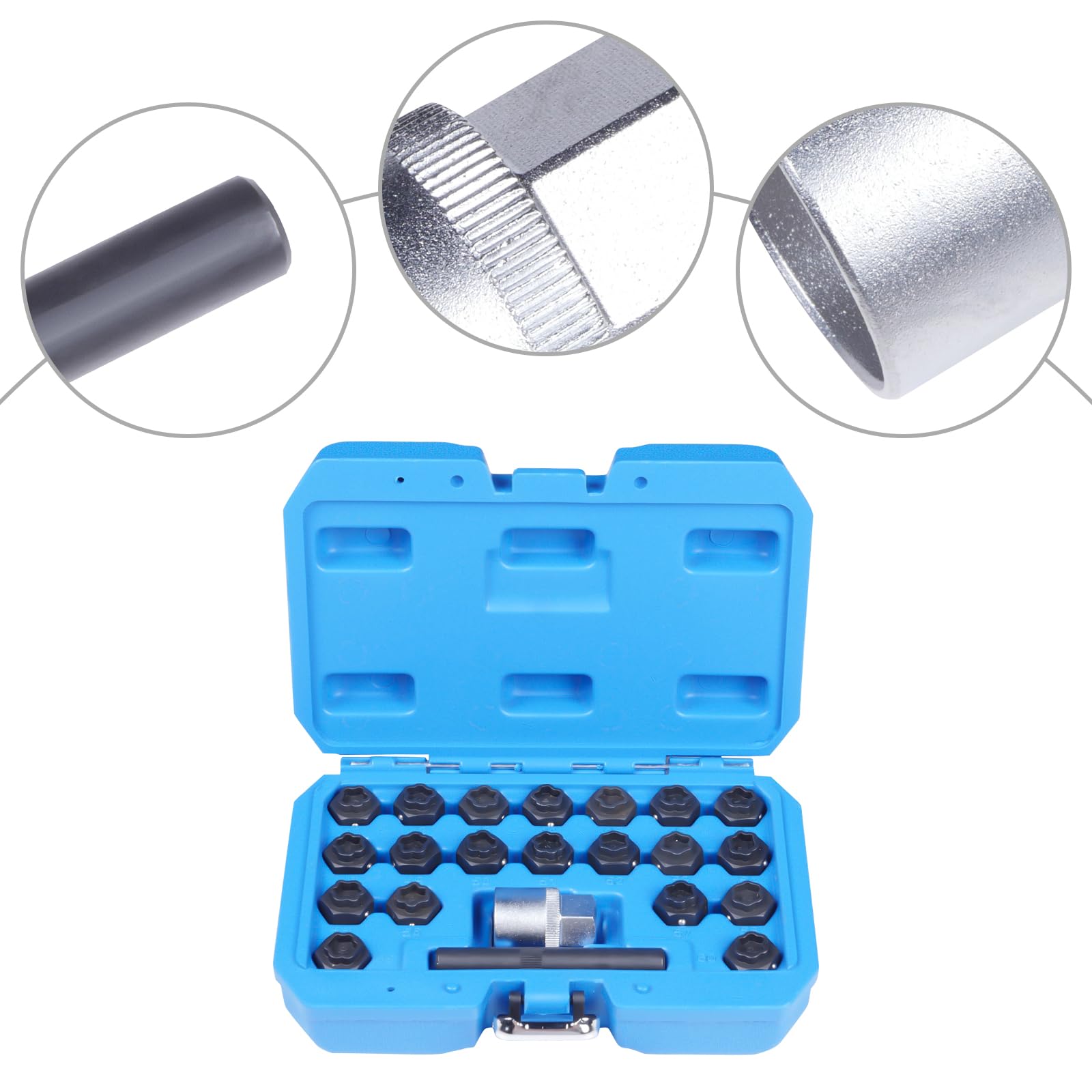 Set di 22 pezzi di bloccaggio per cerchioni, inserti per chiavi a bussola e accessori con 20 adattatori (#41 – 60), assortimento di serrature per cerchioni, inserto per carrello da officina per cambio