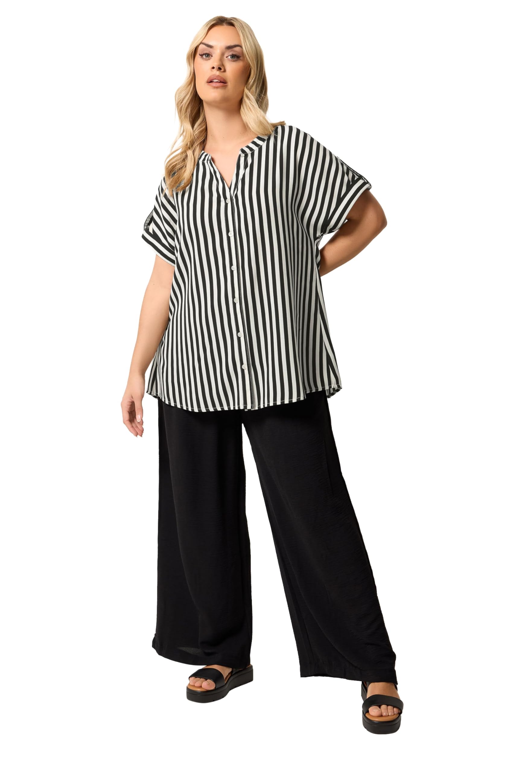 Yours Women's Black Stripe Button Up Blouse In | Size: 18