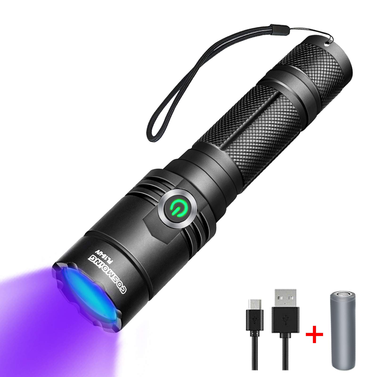 COSMOING395nm UV Flashlight, Rechargeable Black Light Flashlight, LED Flashlight with Battery IP65 Water-Resistant Pet Urine Detector for Dog Cat Stains, Scorpion, Bed Bug, Household