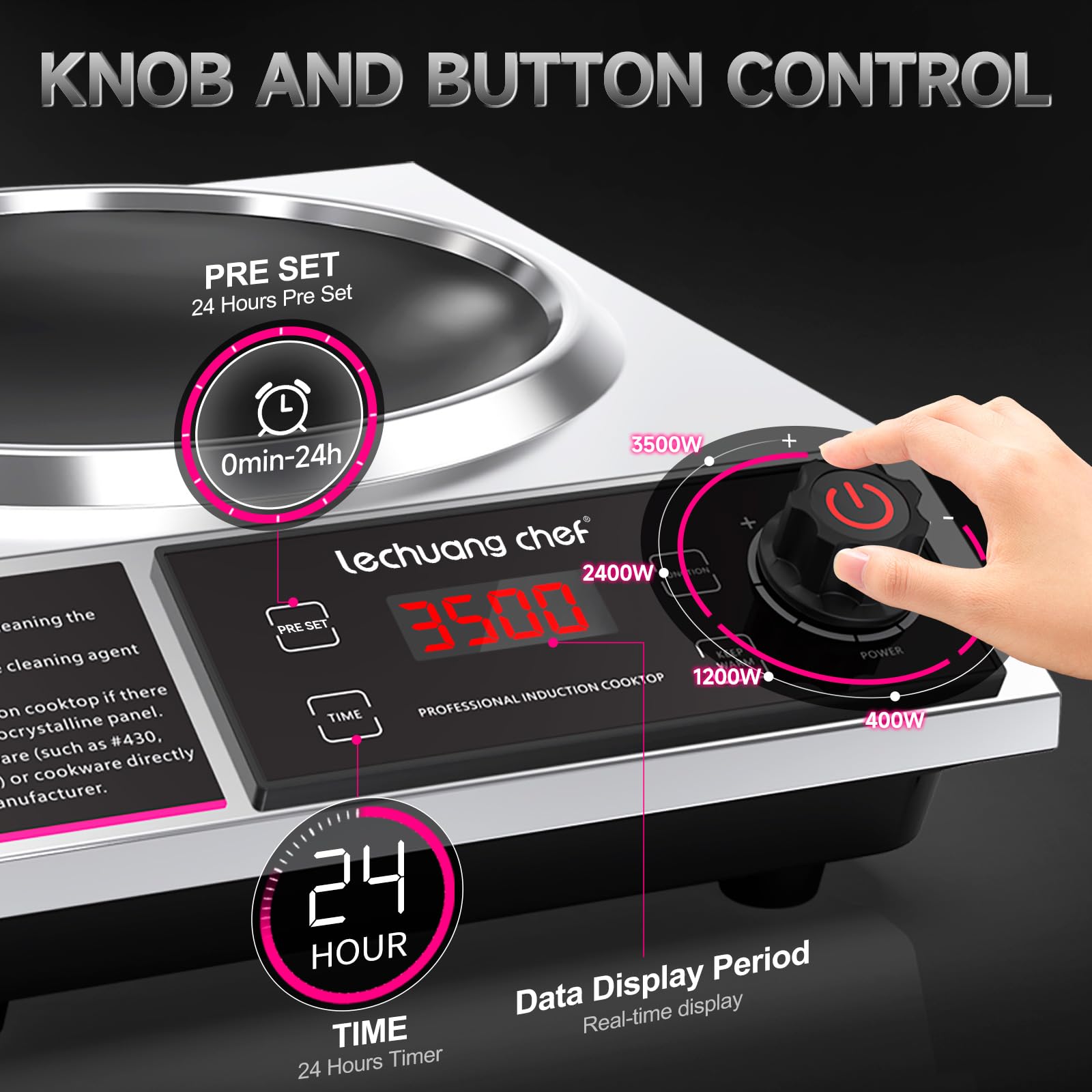 Lechuang Chef 3500W Induction Cooker with Wok, Induction Hob with Upgrade Hot Plate, 24-Hour Timer and Preset Functions, 50 KG Load Capacity, 11-Level Power and Temperature setting - 5