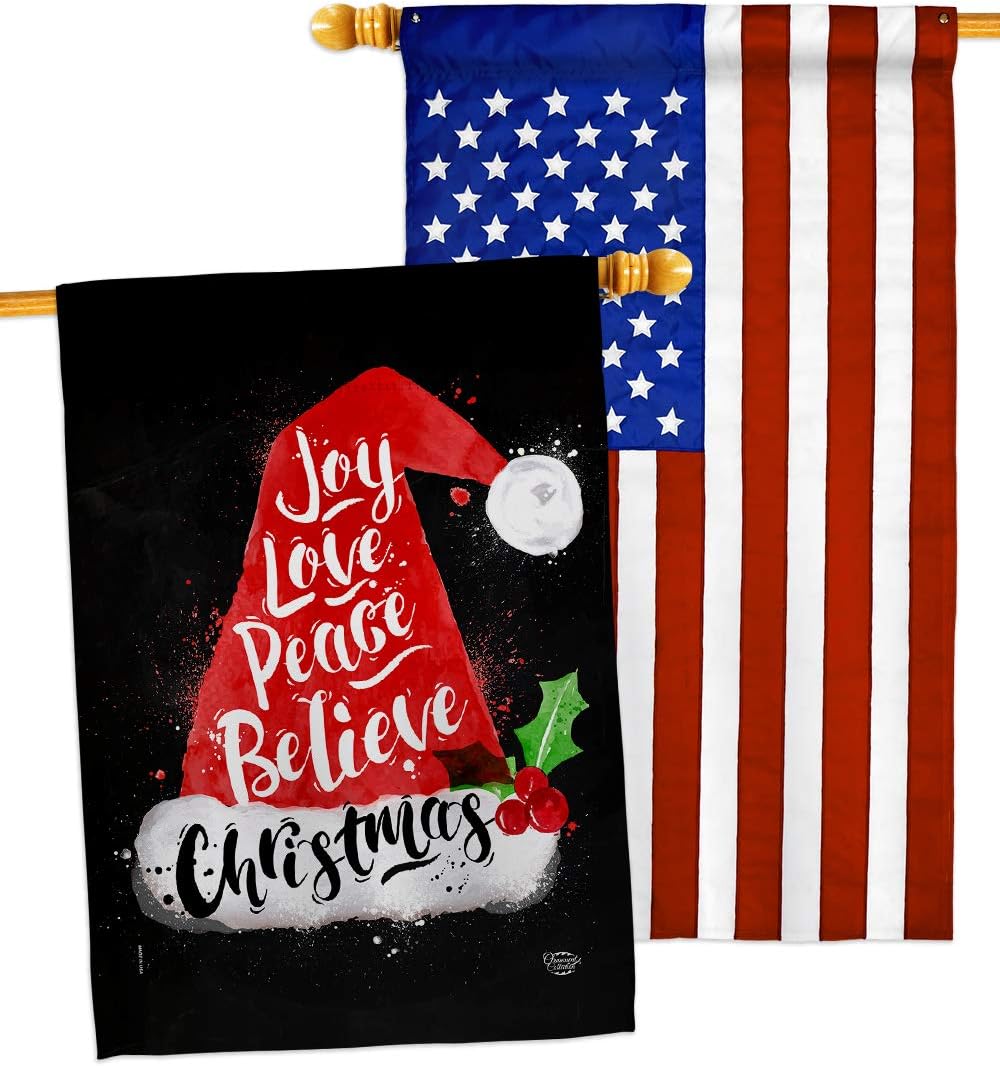 Joy Love Peace House Flags Pack Winter Santa Marry Xmas Present Reindeer Season Wintertime Snow USA Applique Small Decorative Gift Yard Banner Double-Sided Made In 28 X 40