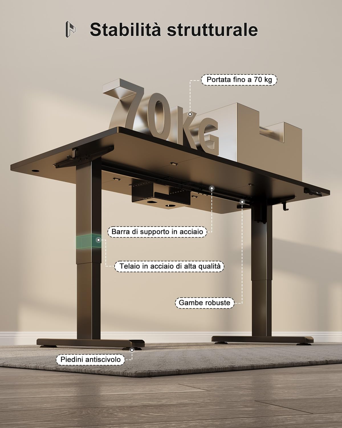 Homall Scrivania elettrica regolabile in altezza, 160 x 80 cm, due supporti telescopici estendibili, con piano diviso in quattro parti, scrivania per computer con funzione memoria