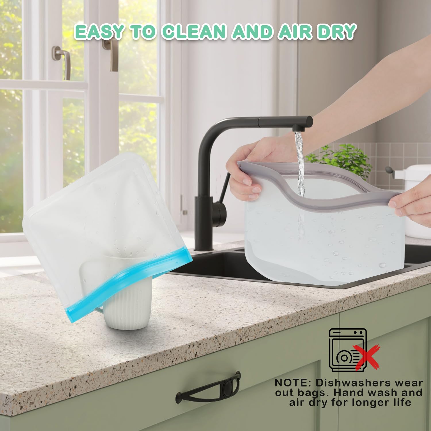 Sacchetti riutilizzabili per congelatore, extra spessi, a prova di perdite, sacchetti in silicone senza BPA, per conservare alimenti, viaggi, organizzazione della casa (confezione da 24, 6 XL, 6 L, 6