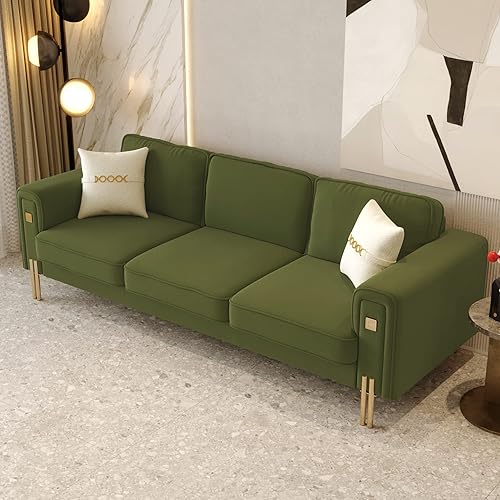 Miniatura 6 de MeiBoAll Sofá de terciopelo de 3 plazas con 2 almohadas de lanzamiento y patas doradas sofá moderno extra grande y cómodo de 9055 pulgadas con brazo