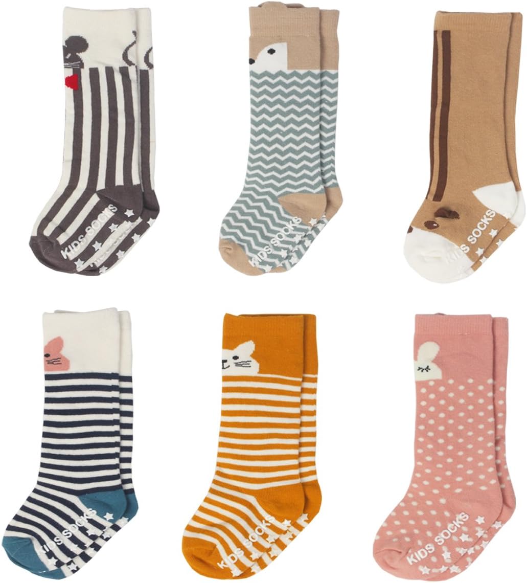 Toddler Socks Non Skid Cotton Knee High Stockings For Boys&Girls leg warmers 6-Pairs