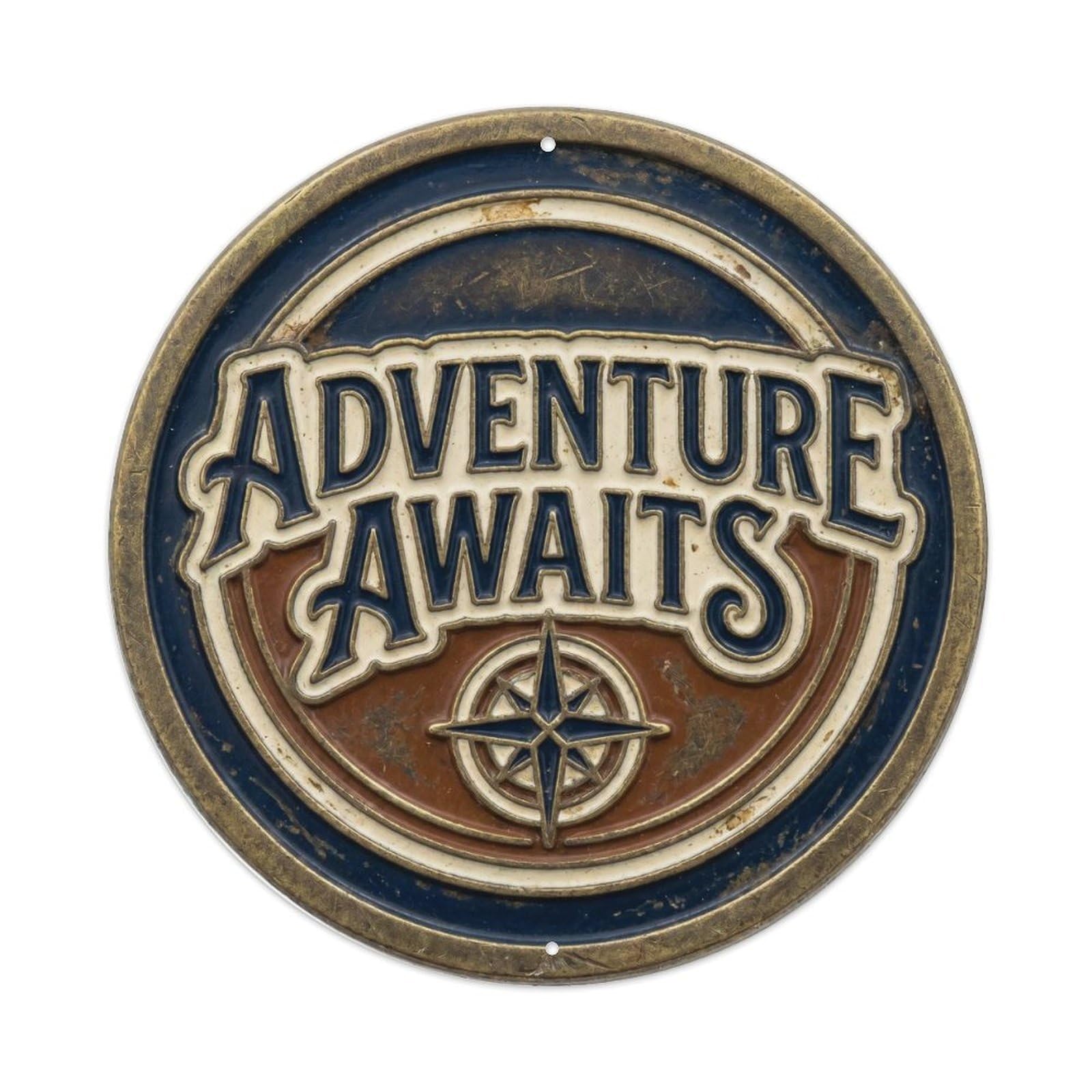 Adventure Awaits Nostalgic Living Ornament Retro Slogans Metal Tin Sign Plaque Wall Decor for Cafe, Club Bar, Office, Home Garden Round Metal Poster 8x8Inch