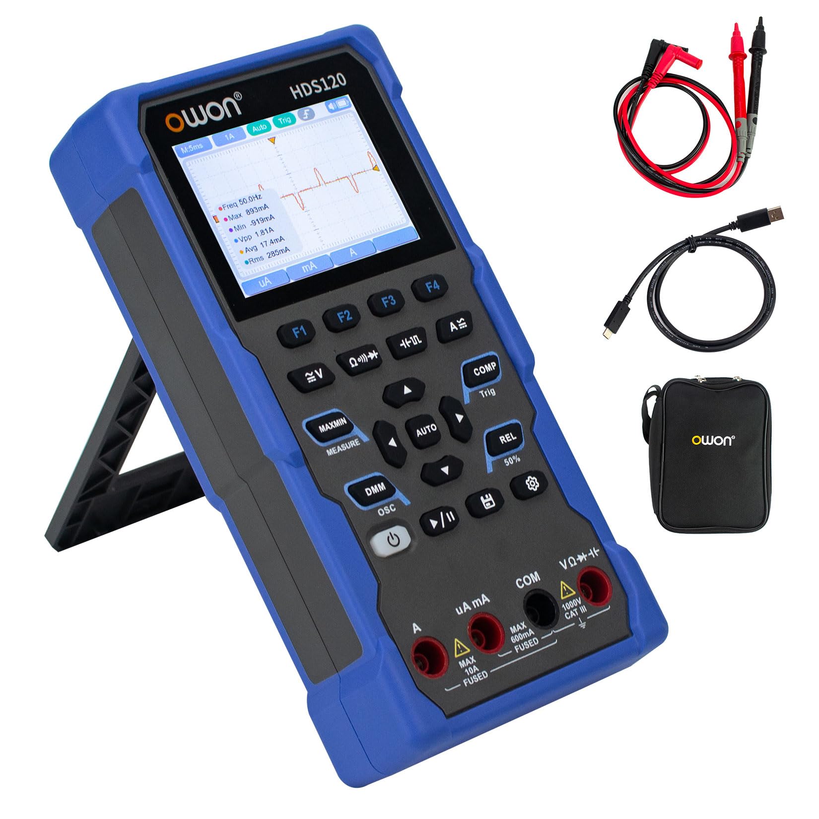 OWON HDS120 Osciloscopio Multímetro 2 en 1 de 1 MHz, multimetro de mano multifunción, multímetro digital de 20.000, pantalla IPS de 2,8 pulgadas, instrumento de prueba universal (multímetro
