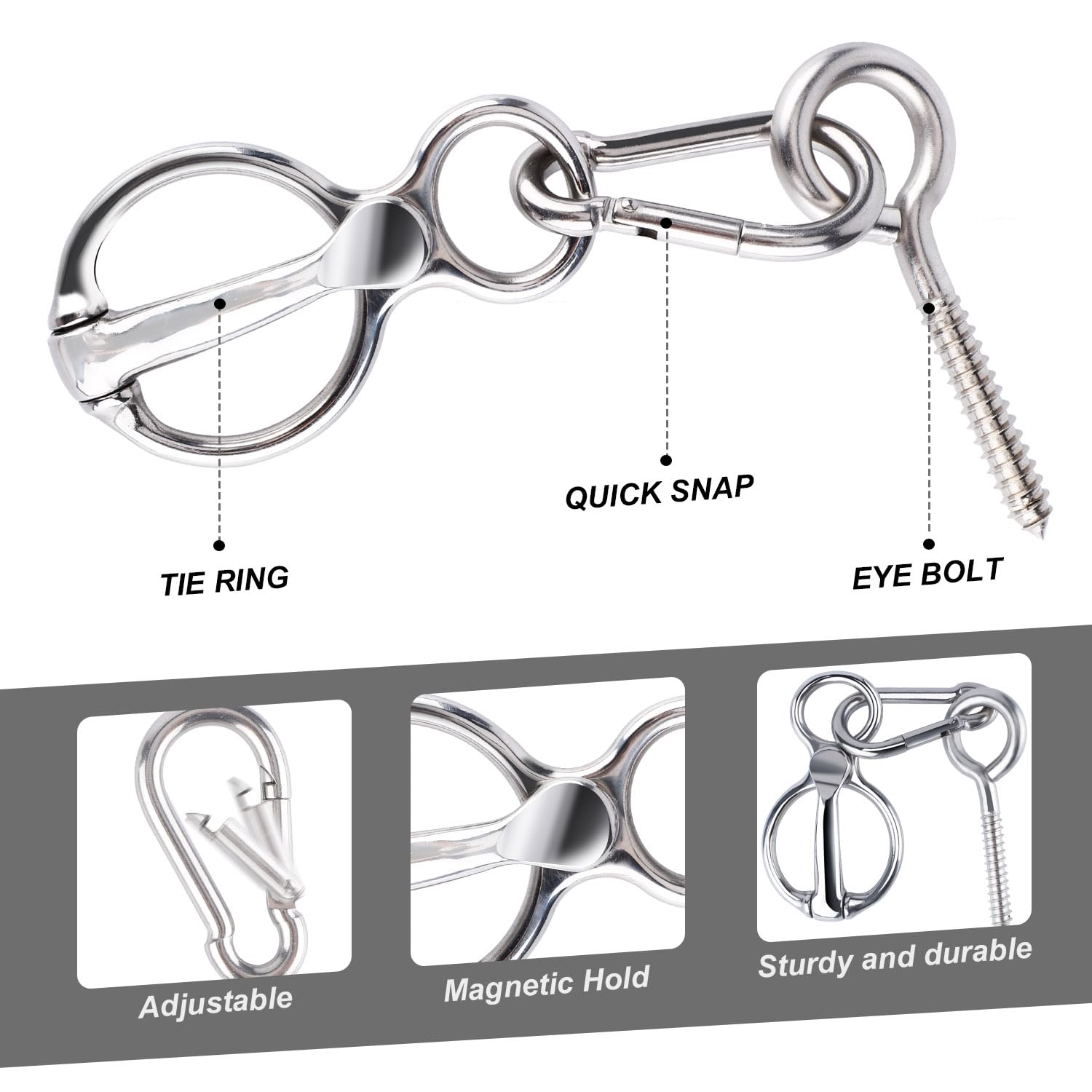 LUTER Anillo de Corbata de Caballo, Anillo de Amarre Bloqueador para Caballos Liberación Rápida Suministros de Tachuelas para Caballos con Perno de Ojo Evita Que el Caballo Tire hacia Atrás
