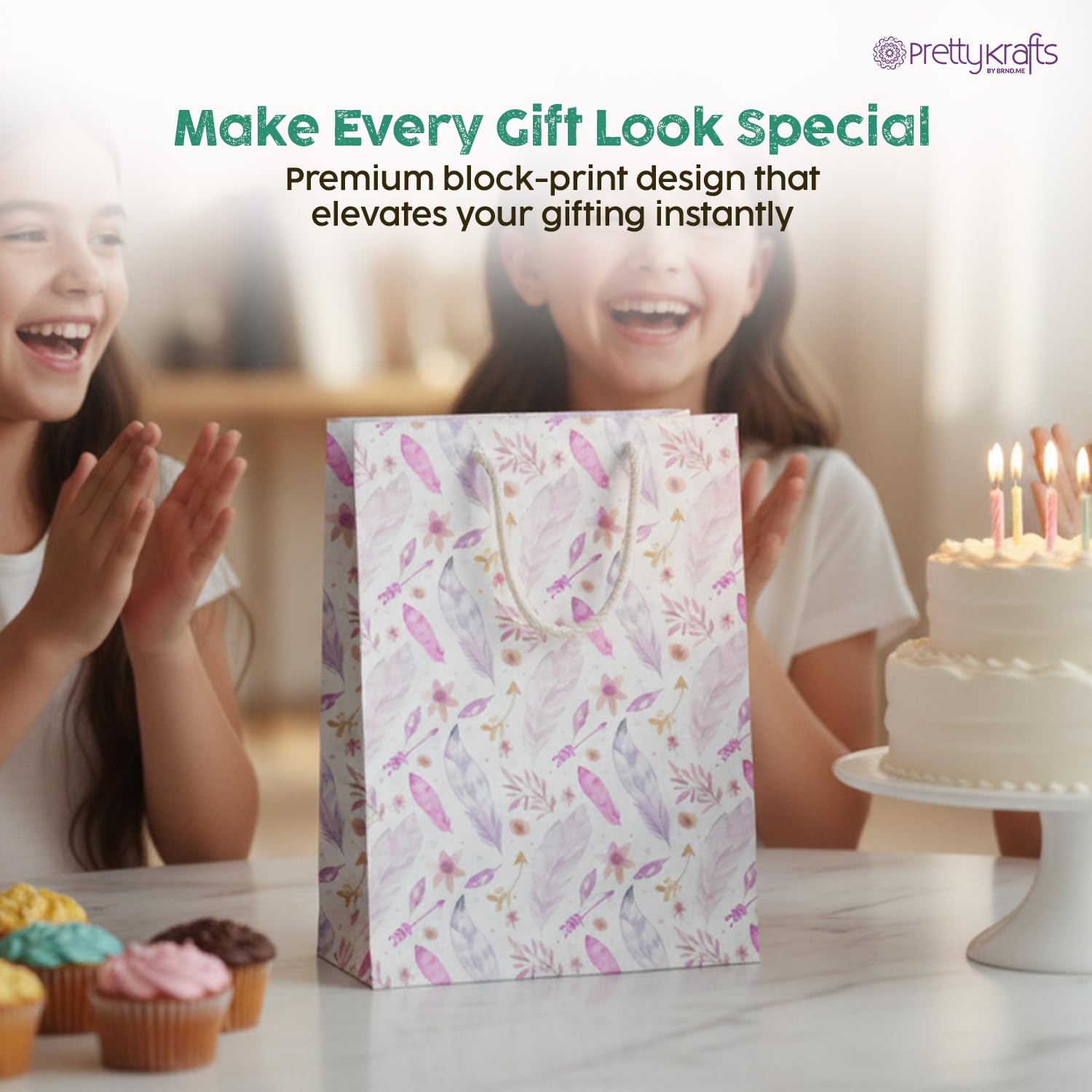 Prettykrafts Pink Gift Bags - Pack of 5 -7 Prettykrafts Pink Gift Bags - Pack of 5 -7