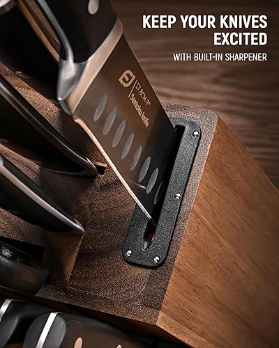 Miniatura 6 de Emojoy - Juego de cuchillos de cocina de 17 piezas con bloque de acacia resistente, juego de bloques de cuchillos de acero inoxidable de titanio de