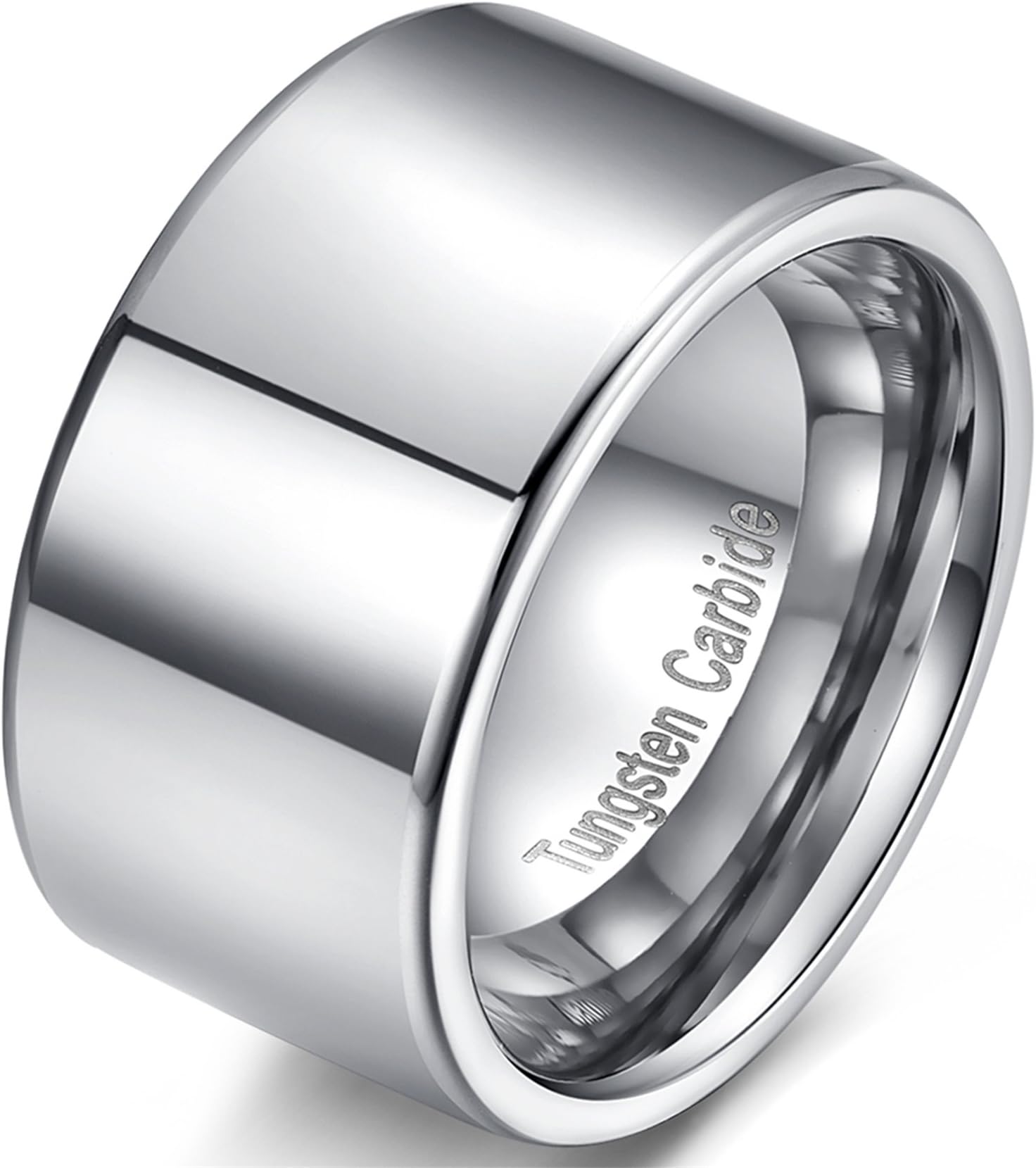 Fashion Month Mens 12mm Wide Band Silver Classic Tungsten Carbide Ring Wedding Engagement High Polished Flat Top
