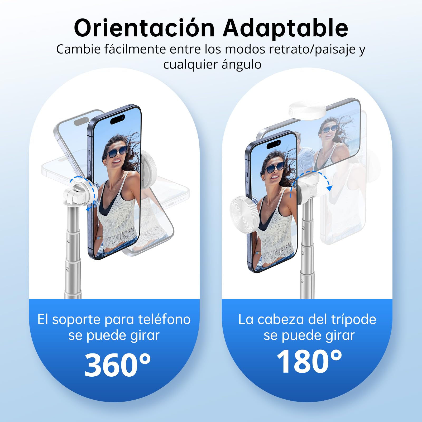 SYNCWIRE Palo Selfie 140cm, Selfie Stick con Ángulo Ajustable y Control Remoto Bluetooth Recargable, Trípode Extensible de Aluminio, Compatible con Teléfonos iPhone y Android （Blanco）