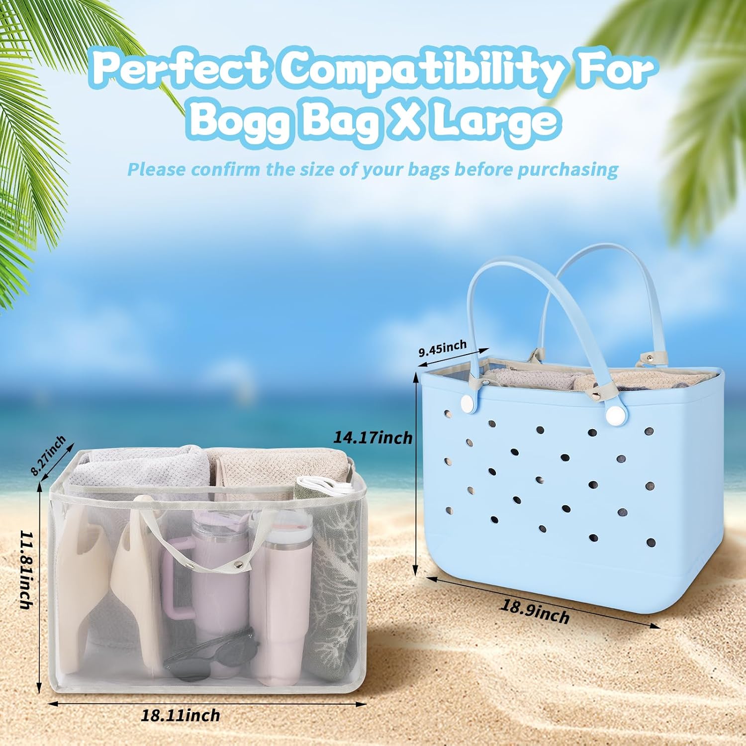 BeadRiver Beach Organizer for Original XL Bogg Bags with 7 Pockets | XL Large Tote Bag