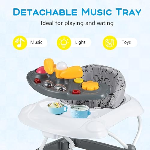 Miniatura 6 de BABY JOY Andador de bebé, 4 en 1 plegable para actividades con altura ajustable, música, luces, andador de empuje para niños y niñas de 7 a 14 meses