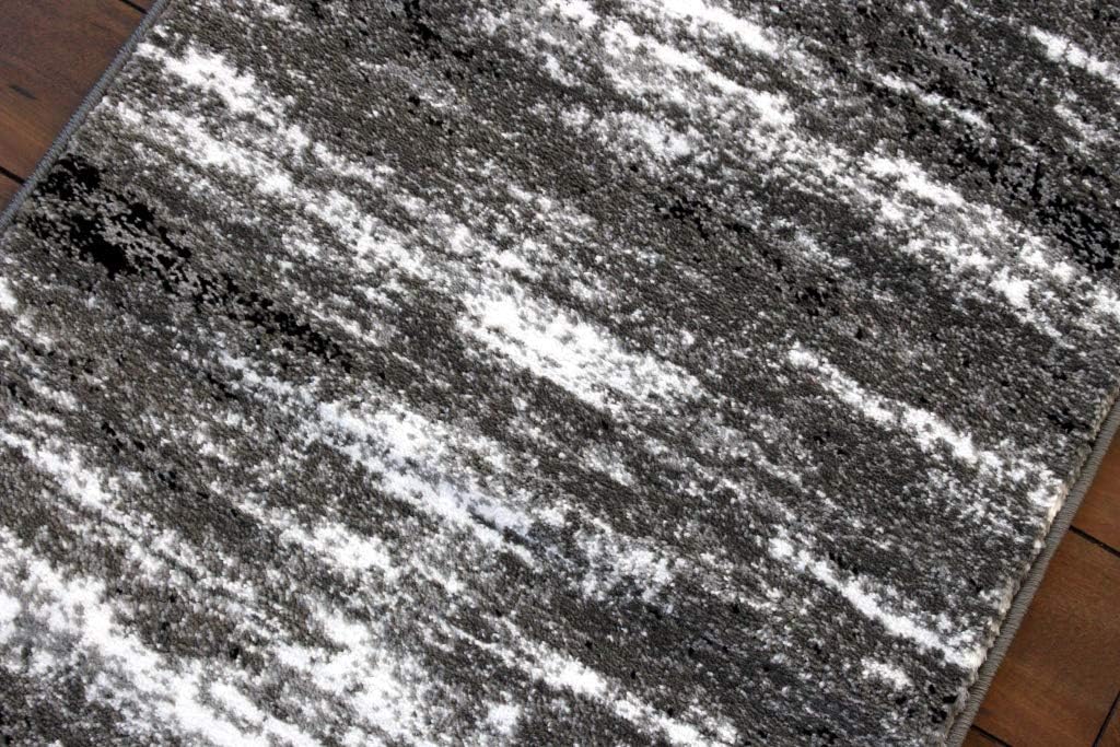Masada Rugs, Stephanie Collection Area Rug Modern Contemporary Design 1102 Grey White Black (2 Feet 4 Inch X 11 Feet) Long Runner