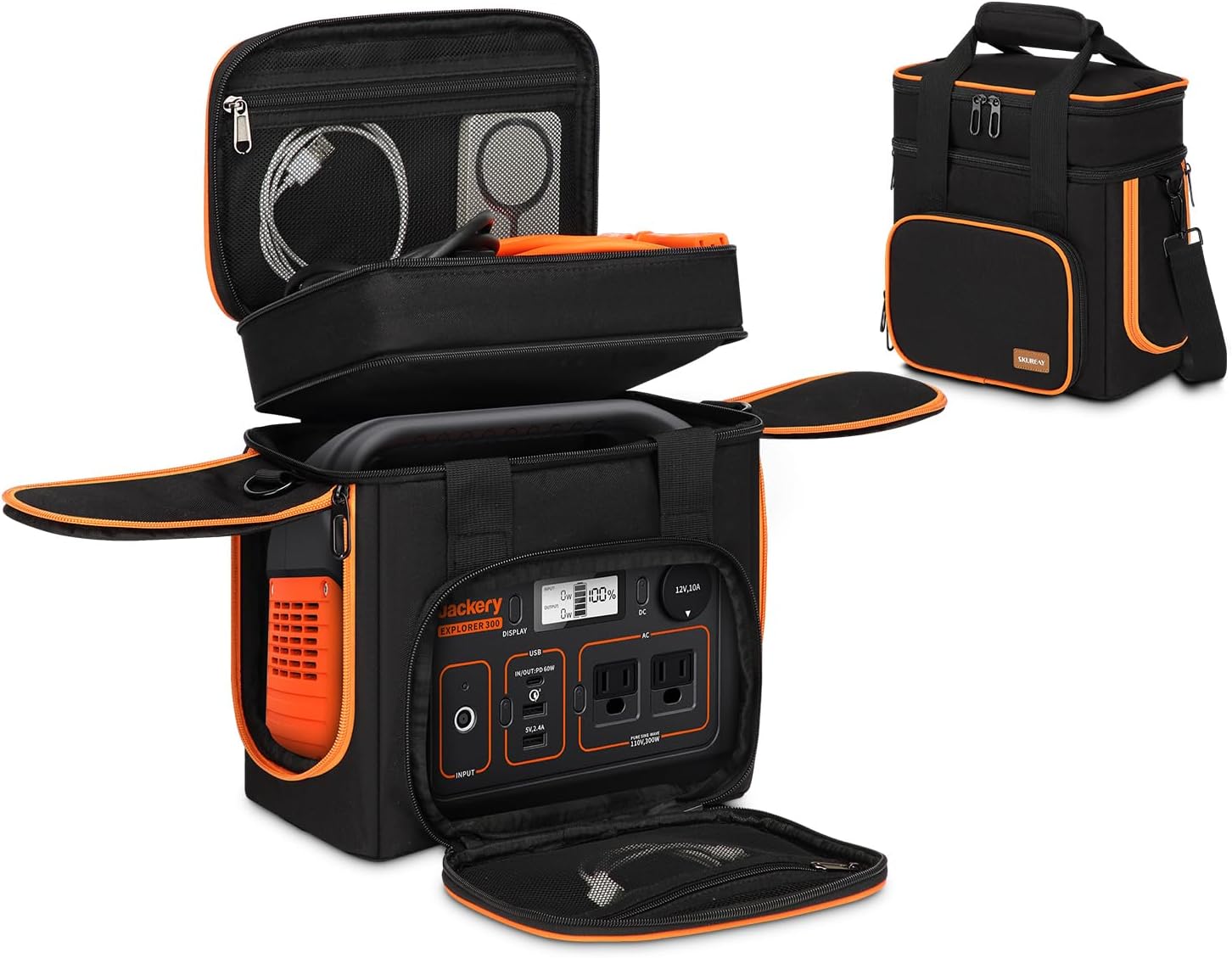 Portable Carrying Case Compatible with Jackery Explorer 300/300 plus/240/240 v2/290/160, Flip-top Design, Double-Layer Soft Power Station Storage Bag for Accessories/Charging Cable/Solar Generator