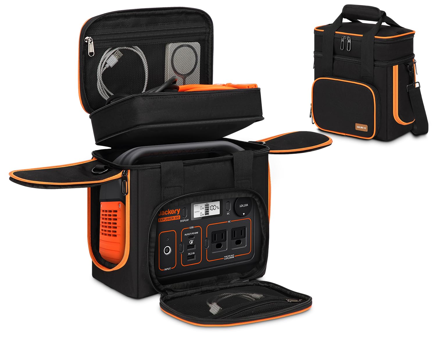 Portable Carrying Case Compatible with Jackery Explorer 300/300 plus/240/240 v2/290/160, Flip-top Design, Double-Layer Soft Power Station Storage Bag for Accessories/Charging Cable/Solar Generator