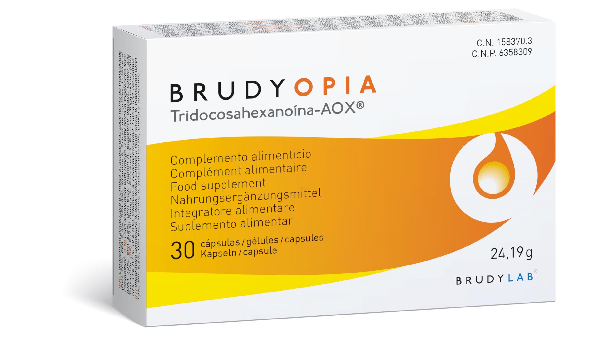 BRUDY LAB Brudy Opia - Ácidos Grasos OMEGA 3, DHA, Vitamina A y Luteína - Optimiza el Funcionalismo Visual del Paciente Miope - 30 Cápsulas