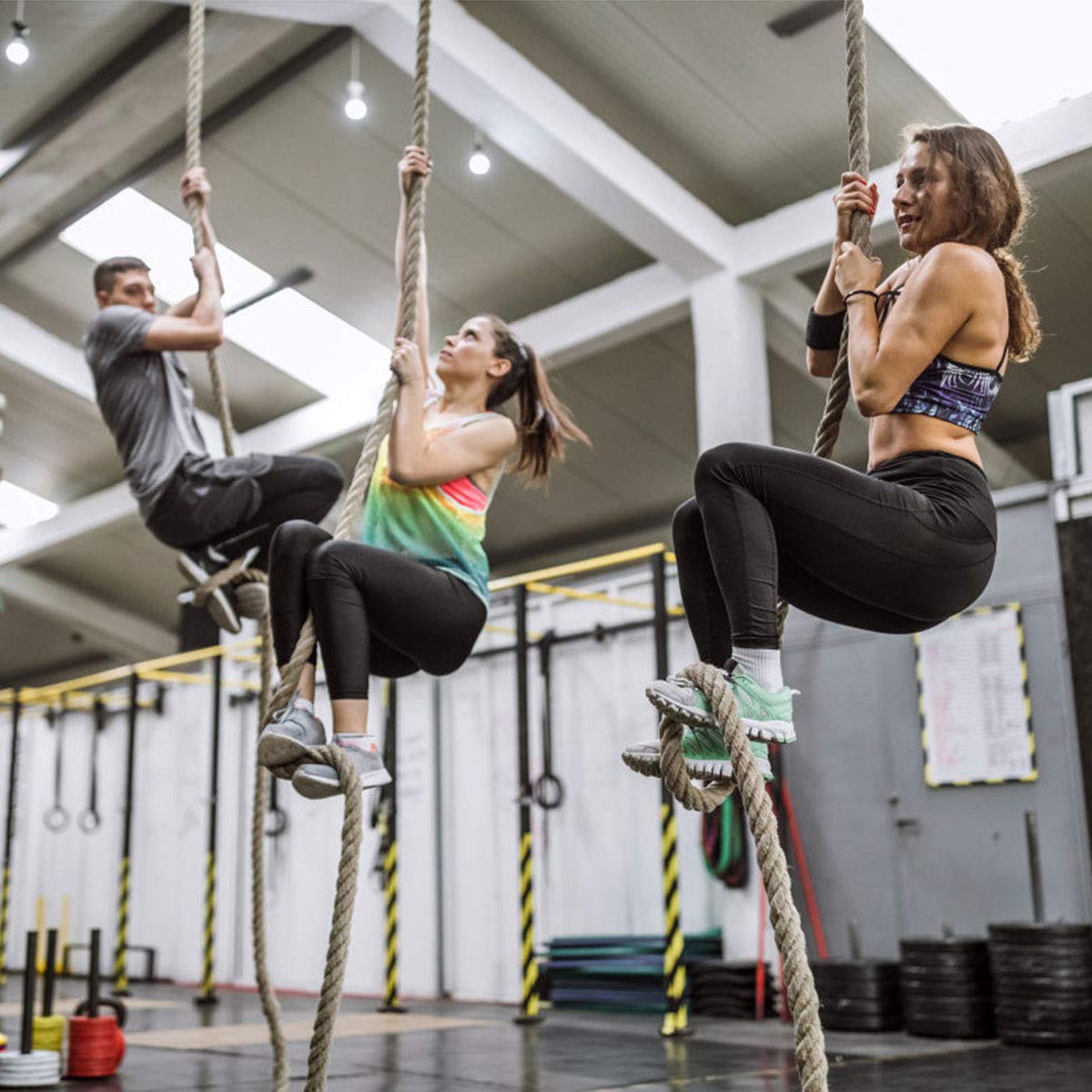 COSTWAY Gym Kletterseil, Übungsseil mit Gummigriffen, Sportseil aus Juteseil, Trainingsseil für Kraft- und Fitnesstraining, Ganzkörpertraining