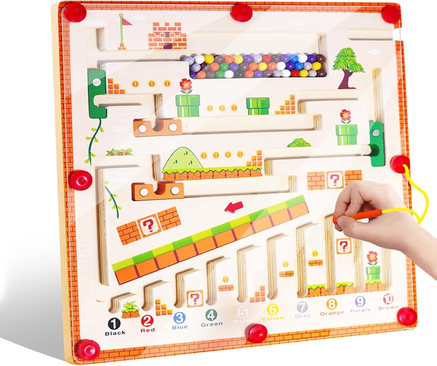 Pinshoon Magnetic Color and Number Maze, Montessori Toys for 3 4 5 6 Year Old, Wooden Toys for Ages 3-4,Toddler Fine Motor Skills Toys for Boys Girls