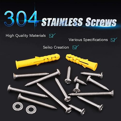 Miniatura 10 de Swpeet 245 piezas de 14 tamaños #4#6#8#10#12 304 Tornillos de acero inoxidable para paneles de yeso autorroscantes rápidos Tornillos de madera