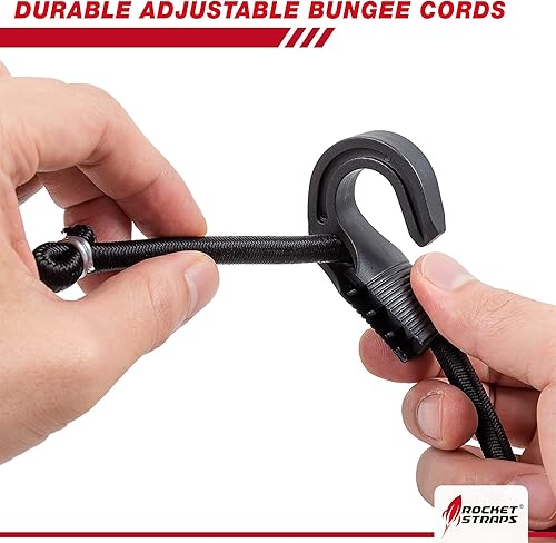 Miniatura 6 de Rocket Straps - Surtido de cuerdas elásticas ajustables para exteriores - Juego resistente de 20 cuerdas elásticas (36") con ganchos dobles en J -