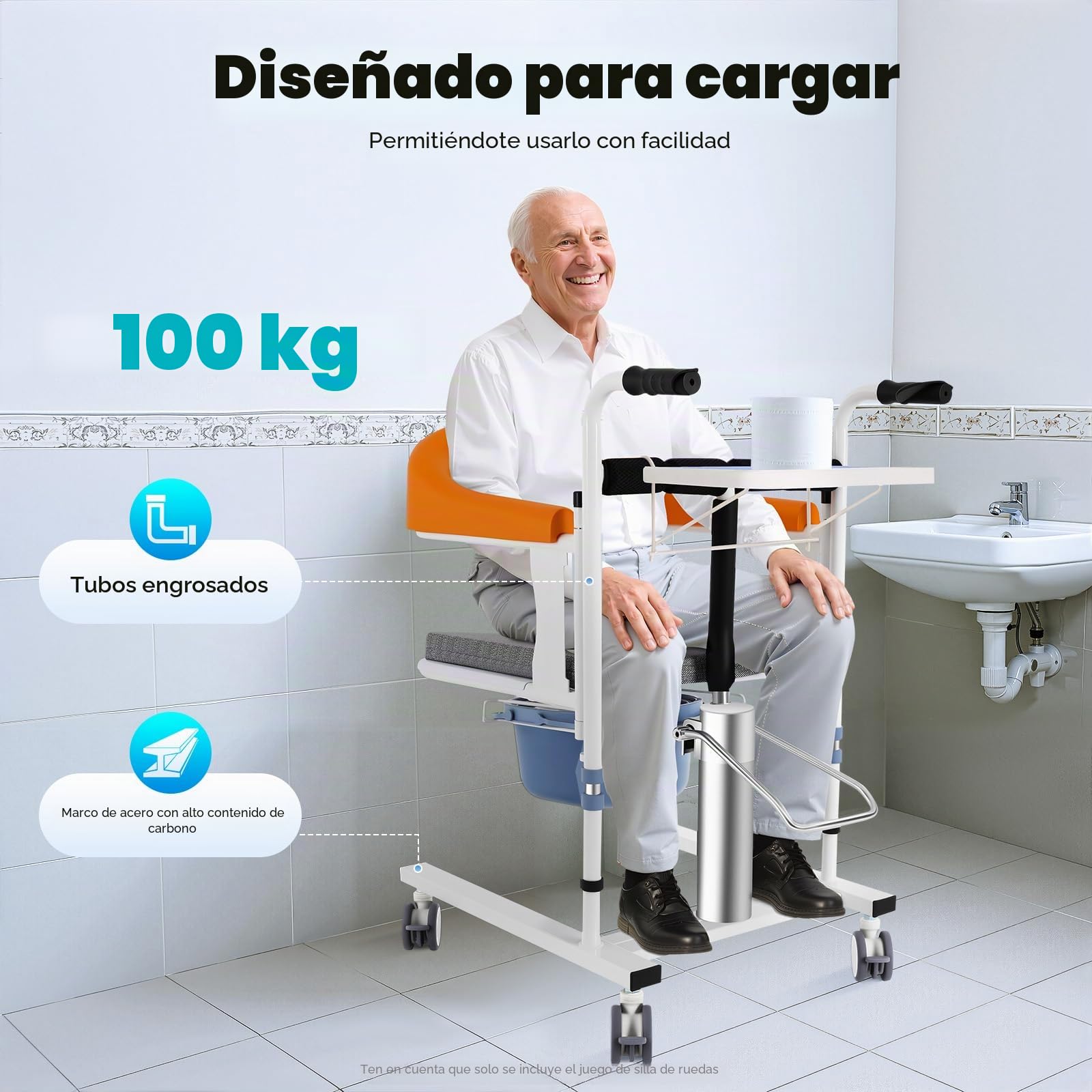 Silla hidráulica de transferencia para pacientes, carga de carga, sistema hidráulico ajustable en altura, hasta 220 libras, silla de transferencia y silla de ruedas de transporte, para personas