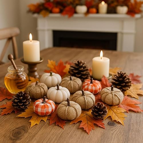 Miniatura 4 de HAKACC 8 piezas de decoración de otoño para el hogar, calabazas de tela, pequeñas calabazas decorativas para Acción de Gracias, granja, decoración