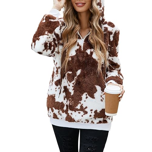 Womens Fuzzy Hoodies Pullover Sport Hoodie Cozy Oversized Pockets Hooded