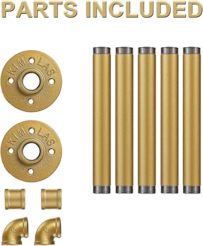 Vista 6 de Perchero de ropa de oro de tubería industrial, Perchero dorado montado en la pared de 30 pulgadas, Perchero de ropa de tubería industrial, Barra