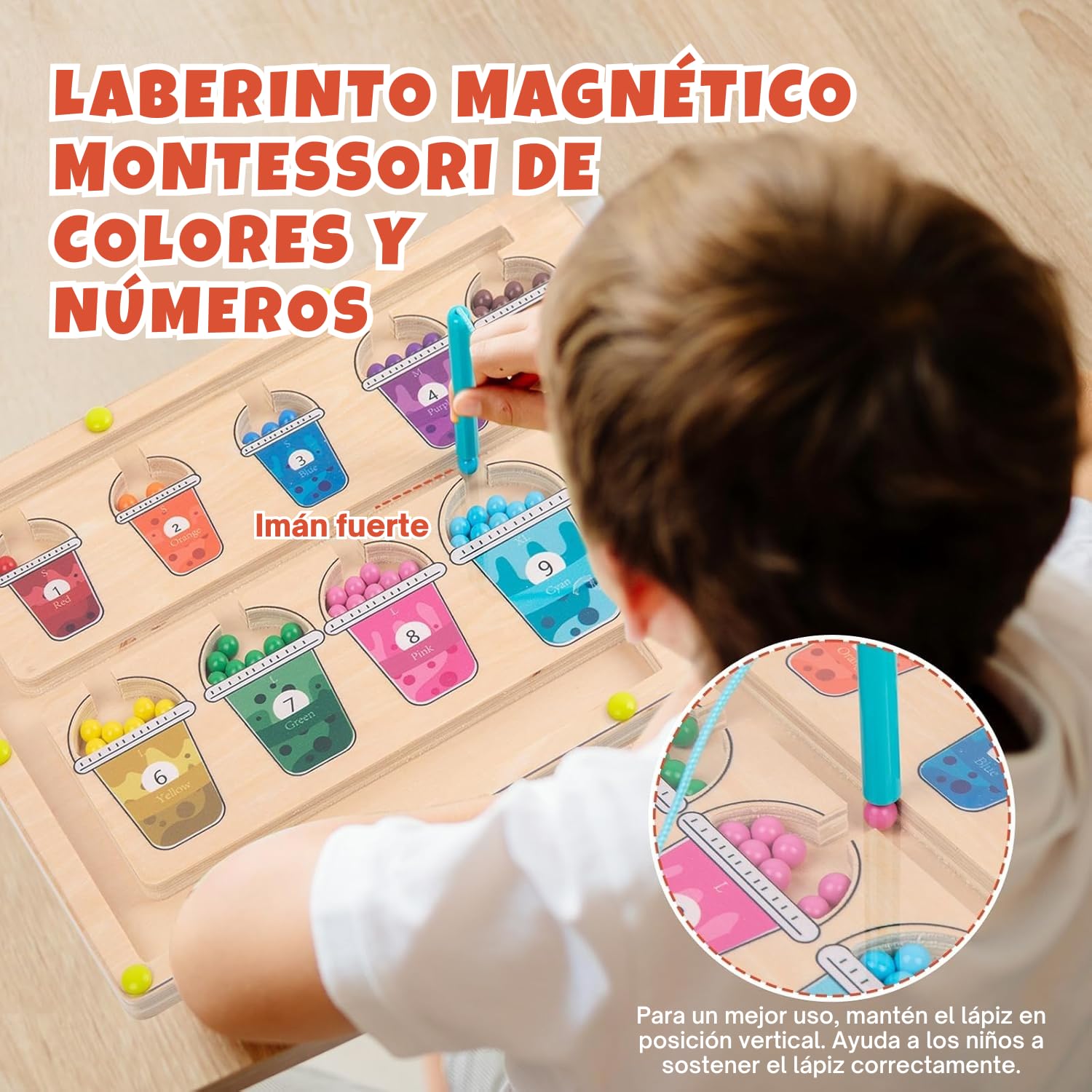Adena Montessori Montessori magnetyczna tablica do układania kolorów i liczb – drewniana deska do układania puzzli i liczenia kolorów