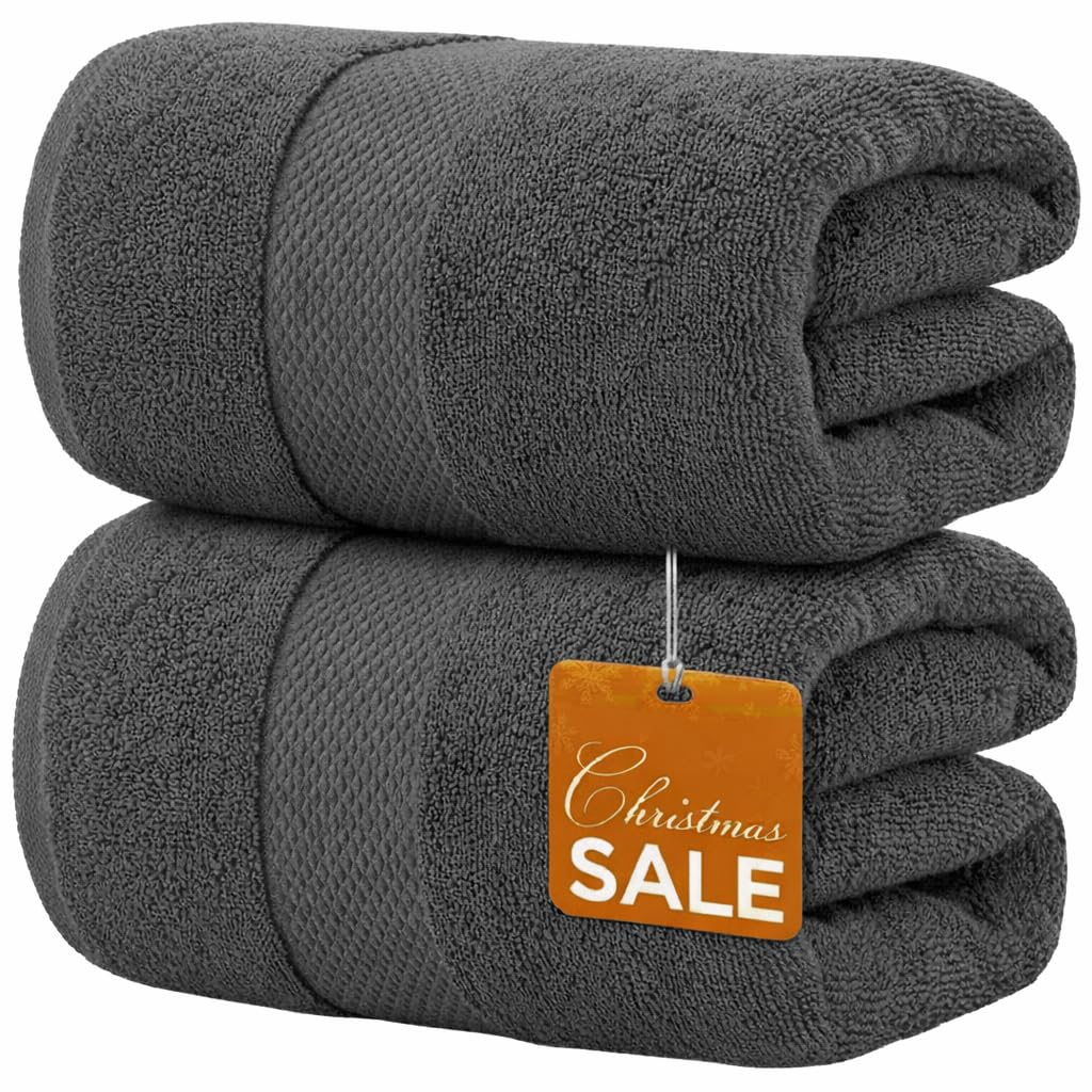 SBZ 2 Pack Extra Large Jumbo Bath Sheet 100% Egyptian Cotton Super Soft Luxury Premium Quality Towels 600-GSM Quick Dry Highly Absorbent 100 x 200 cm (Charcoal Grey)