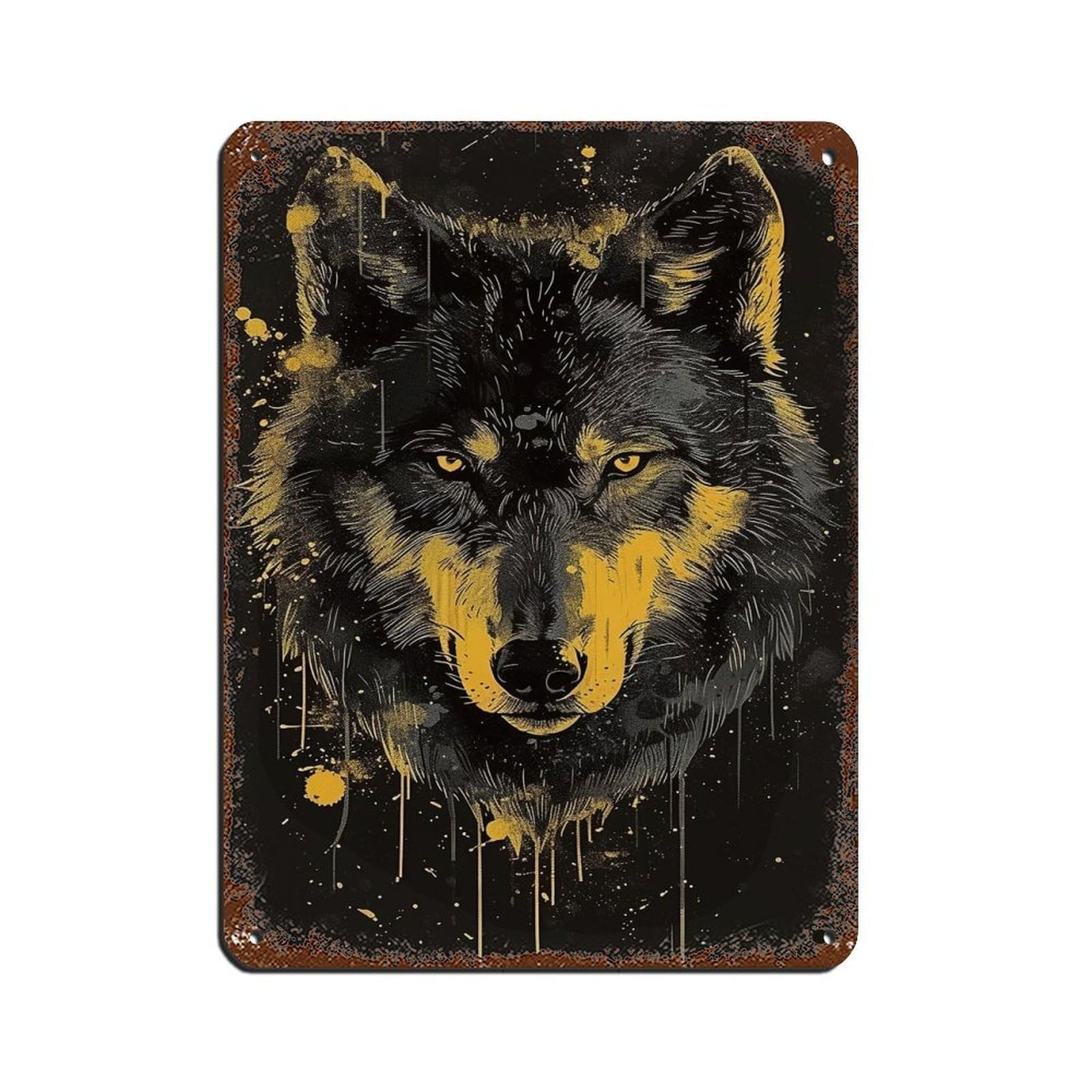 Surreal Wolf Painting Poster Tin Sign Vintage Metal Pub Club Cafe Bar Home Wall Art Decoration Poster Retro 12x16inch(30x40cm)