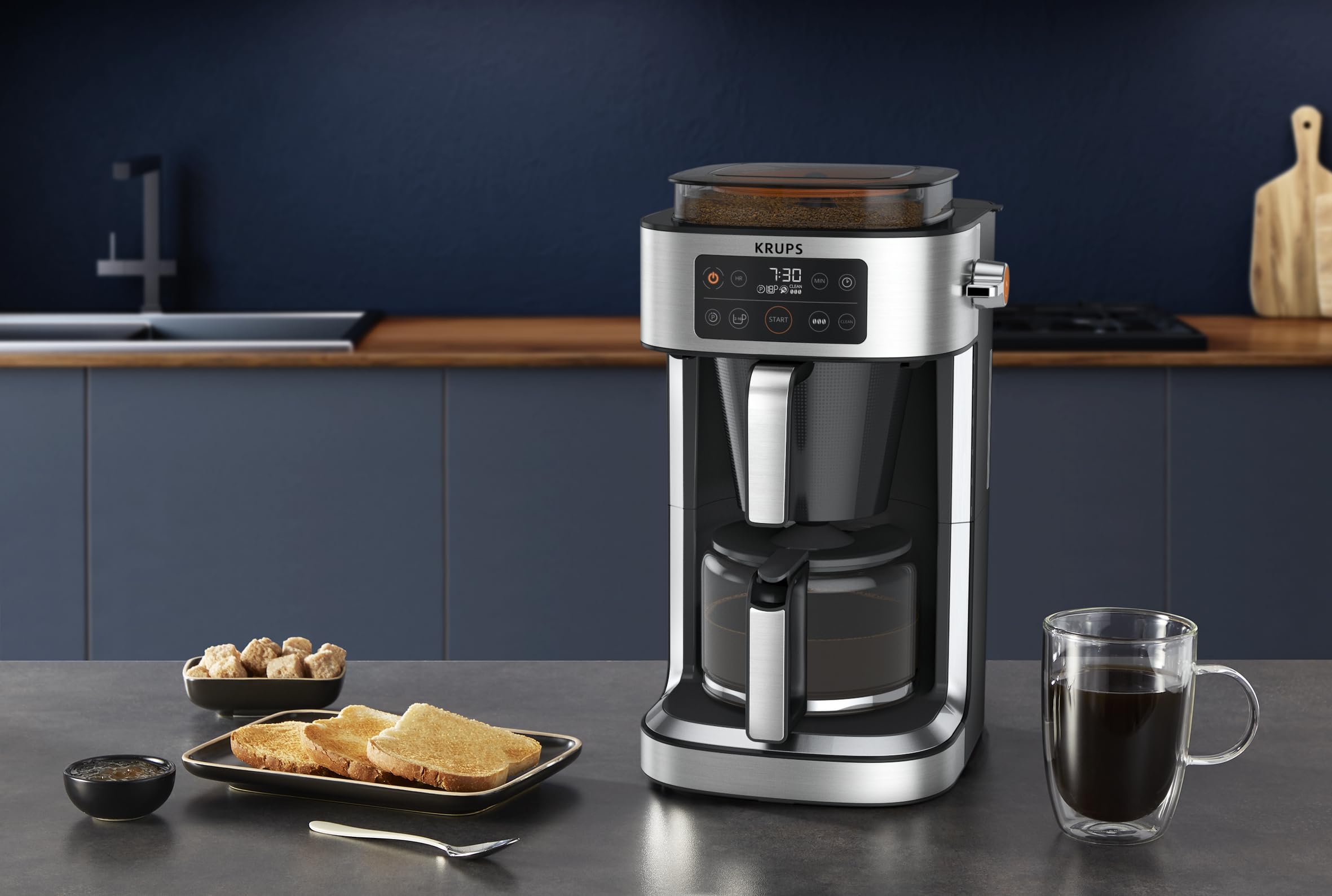 KRUPS KM760D10 Ekspres do kawy Aroma Partner, Zintegrowany hermetyczny pojemnik na kawę, automatyczne i precyzyjne dozowanie, 10 do 15 filiżanek, pojemność 1,25 L