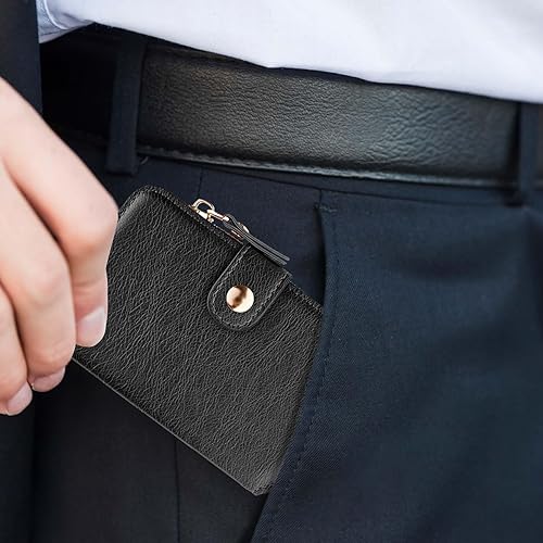 Miniatura 8 de M-Plateau Billetera minimalista, tarjetero y pequeño con llavero de portero para llaves de automóvil, con cremallera y ventana de identificación,