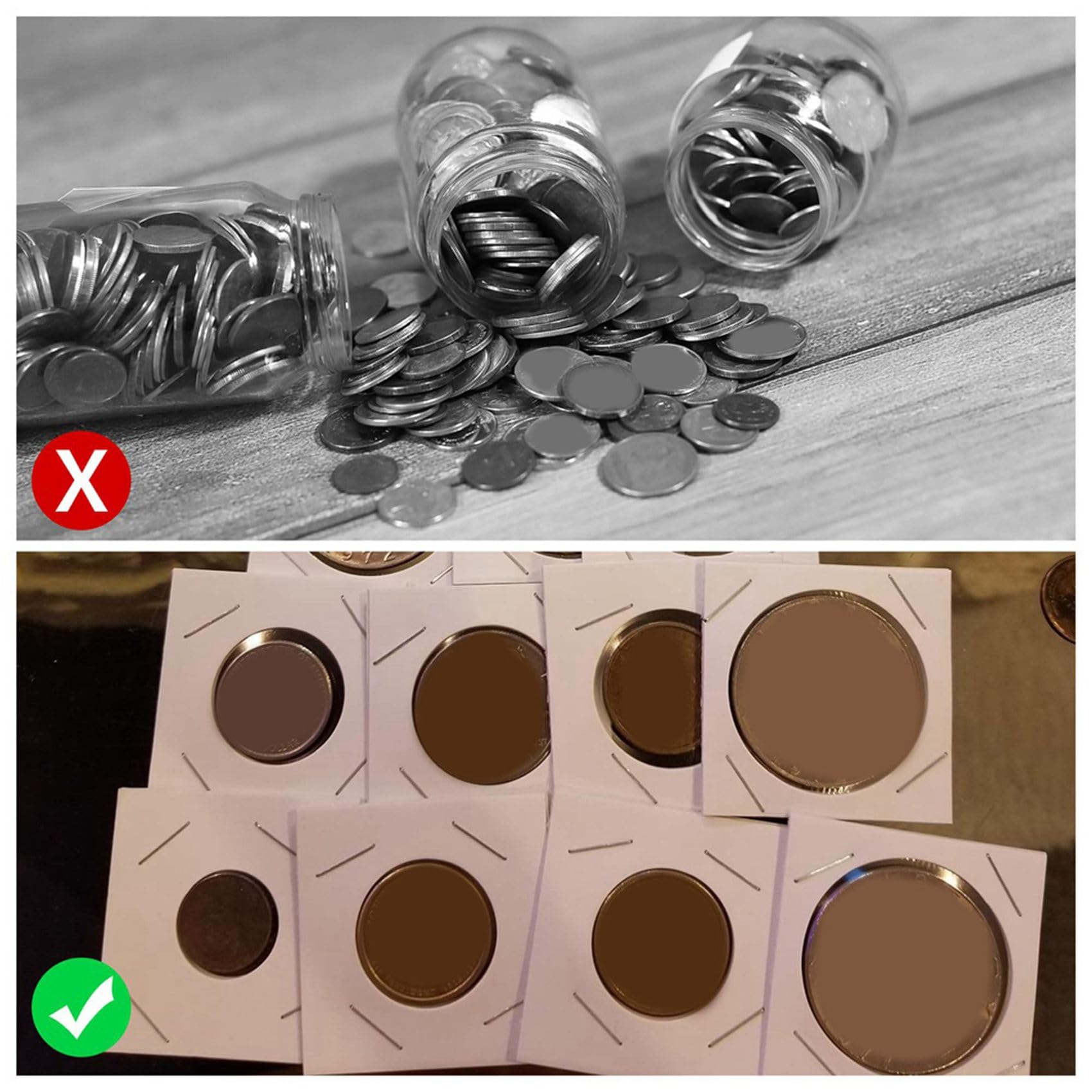 1200 Piezas de 6 Tamaños Surtidos Portamonedas, Álbum de Monedas Almacenamiento de Monedas Portamonedas de Papel para Protección de Monedas
