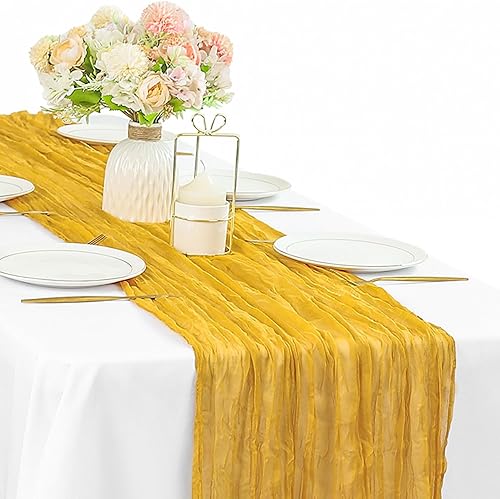 Miniatura 52 de 12 piezas de 10 pies de camino de mesa verde salvia de estopilla, 35 x 120 pulgadas de largo, camino de mesa de gasa para mesas, decoración bohemia,