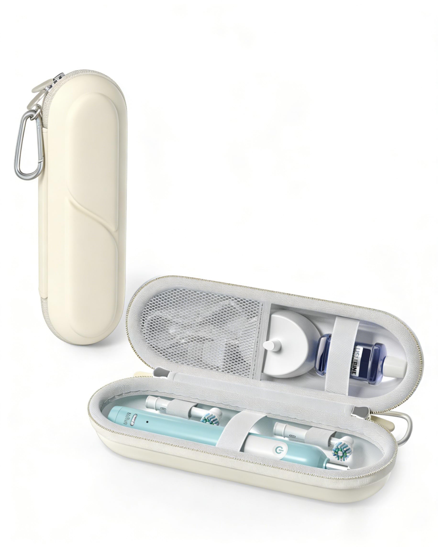 ProCase 歯ブラシケース 携帯用 コンパクトな旅行用 EVA製 Oral-B Philips対応 - ベージュ | 電動歯ブラシケース,アクセサリー収納付き,多機能,軽量,耐久性,持ち運び便利,出張や旅行に