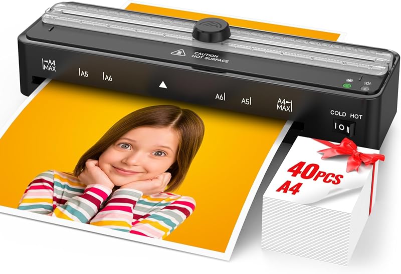 9 Inch Thermal Laminator,with 40 Pack Letter Size Pouches,2 Roller System | Fast 90s Warm-Up, ABS Jam Release, Built-in Cutter, Portable Design, Home, Office & School