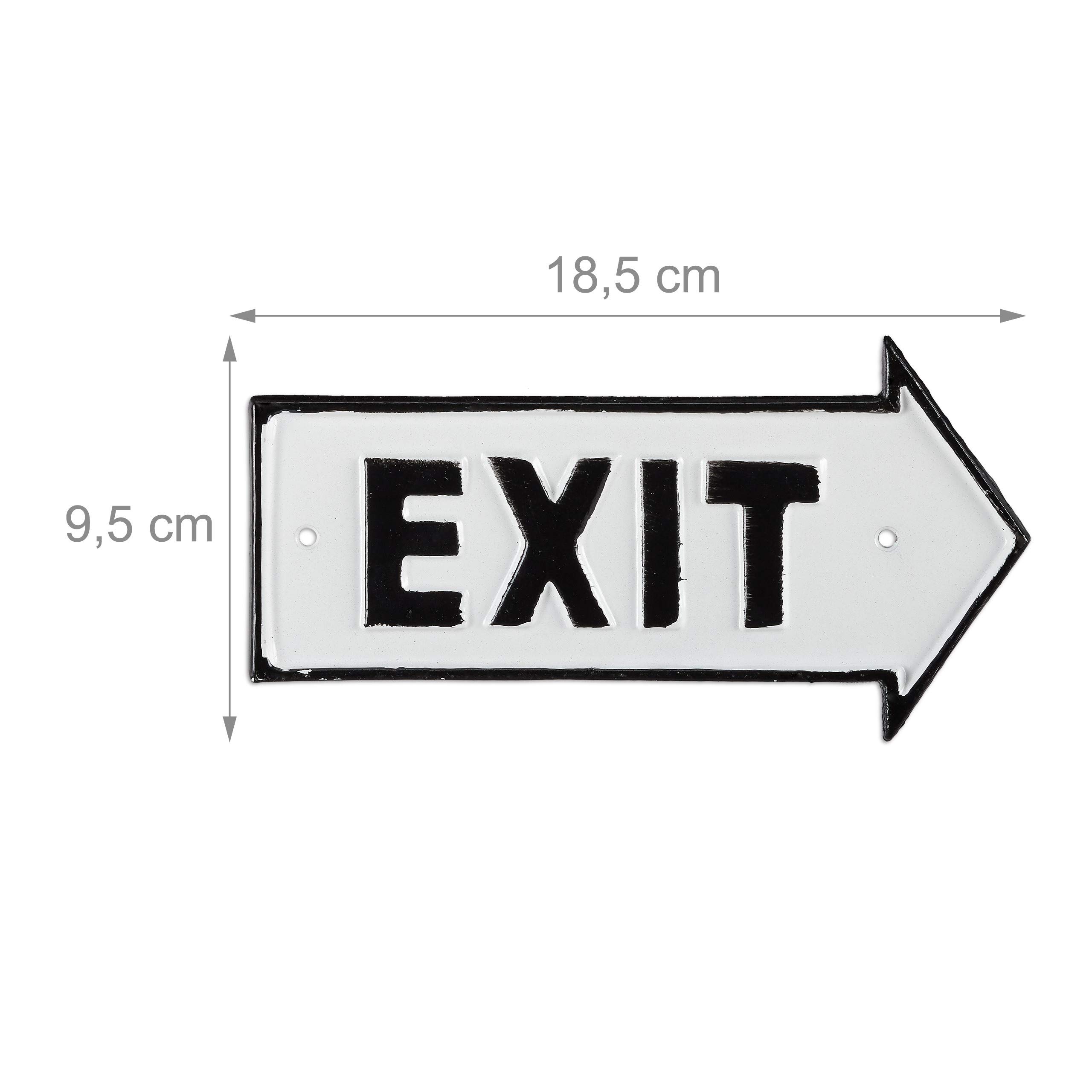5 Placas Exit, Letreros Decorativos Pared y Puerta, Retro, Flechas Derecha, Señaléticas, Hierro Fundido, Blanco y Negro