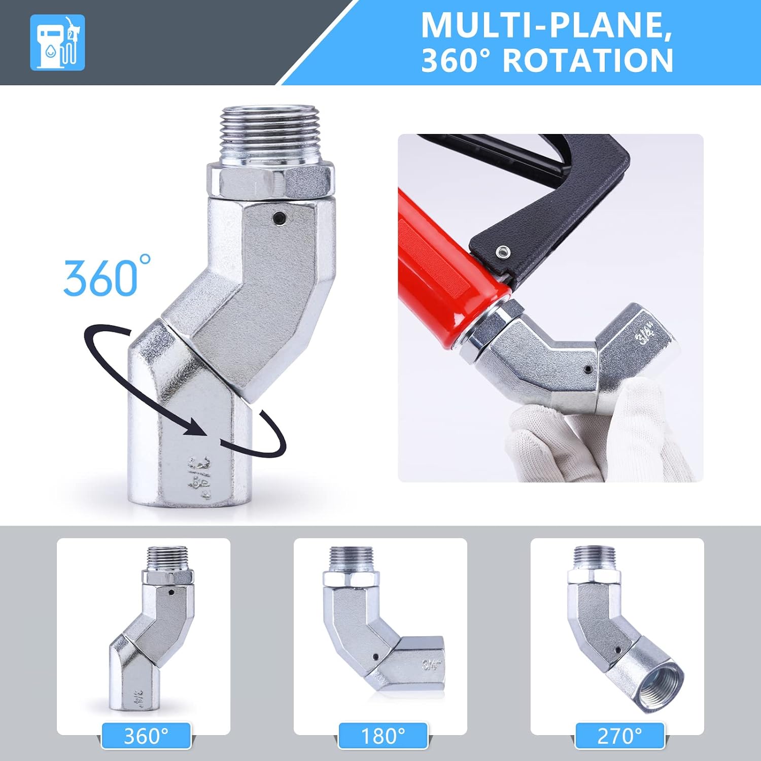 3/4" Fuel Hose Swivel Kit, Heavy-Duty 360° Leak-Proof Zinc Alloy Fuel Hose Adapter, Fuel Swivel Connector for 3/4" NPT Fittings, Ideal for Gasoline Transfer and Diesel Tanks